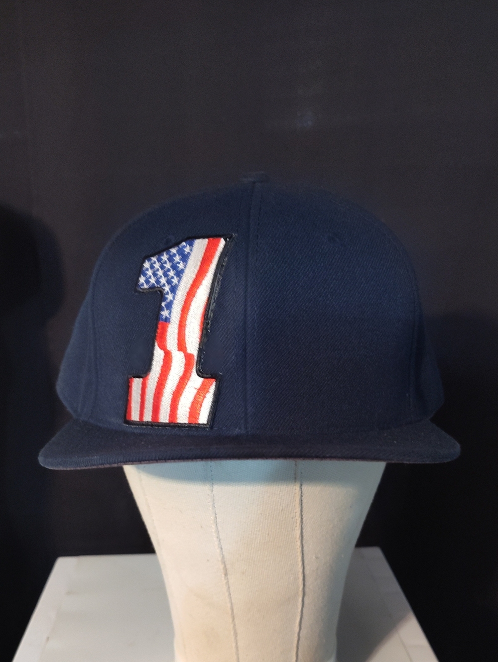 Men's Navy Baseball Cap with American Flag '1' Patch Fitted 7&5/8